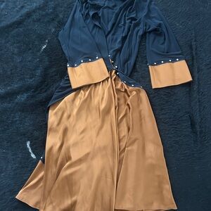 Tory Burch Navy and Bronze Long Sleeve Dress